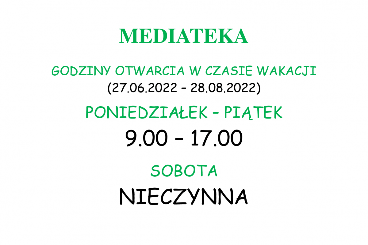 Godziny otwarcia w czasie wakacji